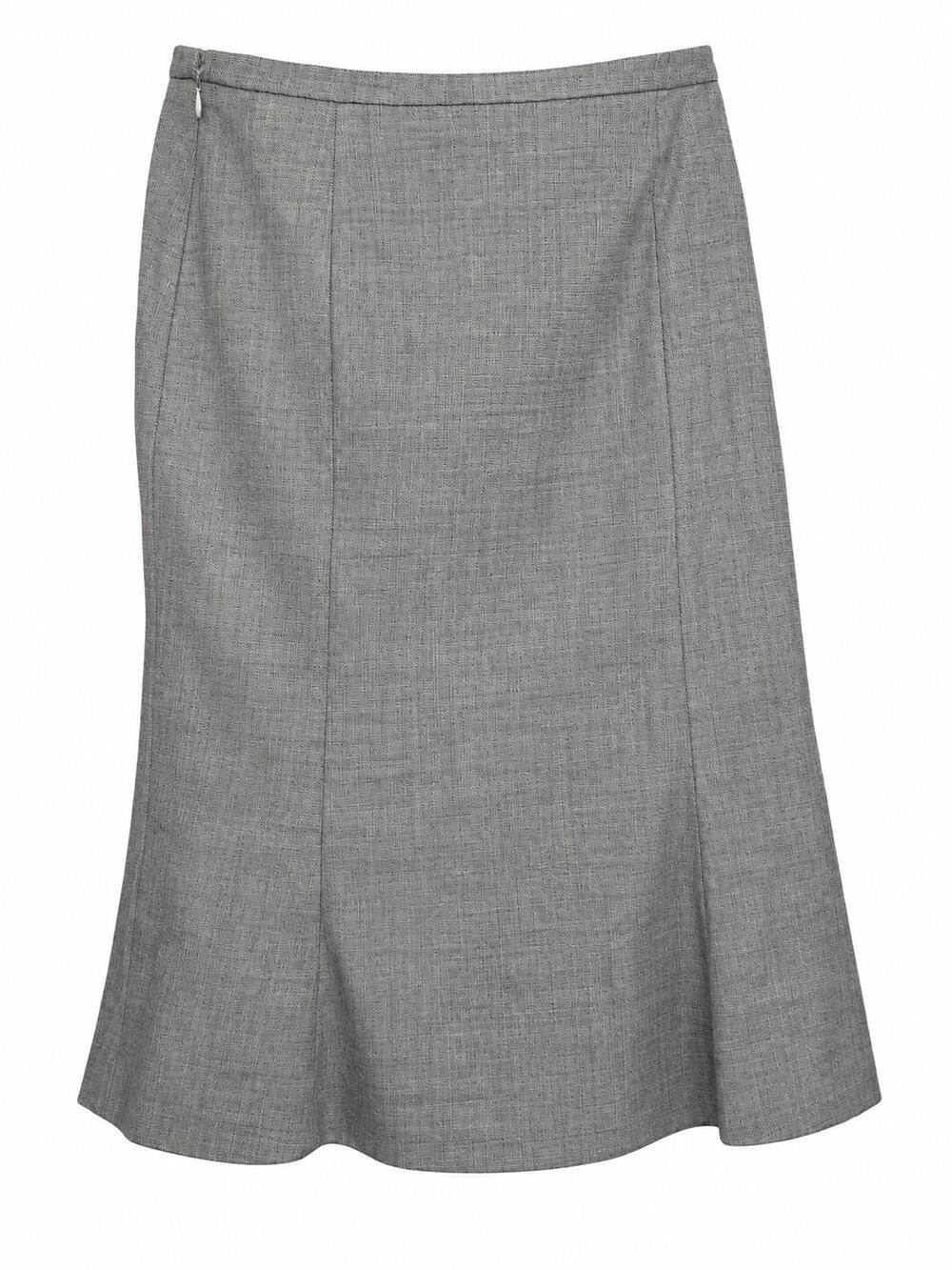 Escada Wool Skirt Size 38 US 8 Gray Herringbone Virgin Wool Midi Career
